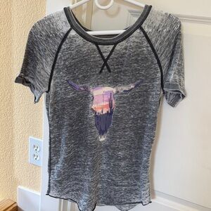 Gray distressed Graphic Western Women's Top